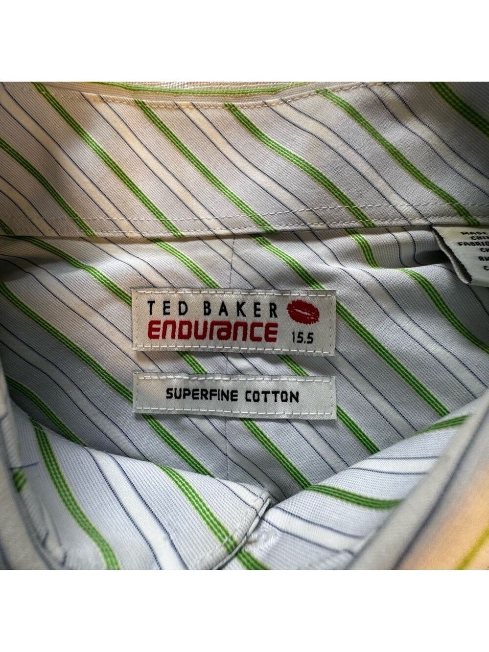 Ted Baker Endurance Striped Dress Shirt in Green and White Neck 15.5 Medium